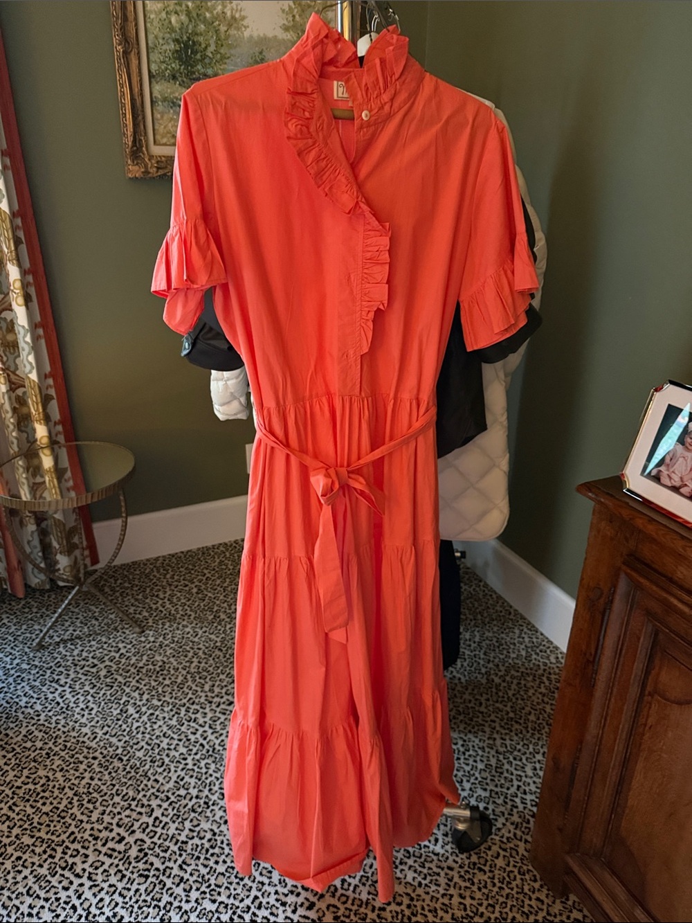 Ruffled Tie-Waist Maxi Dress in Coral